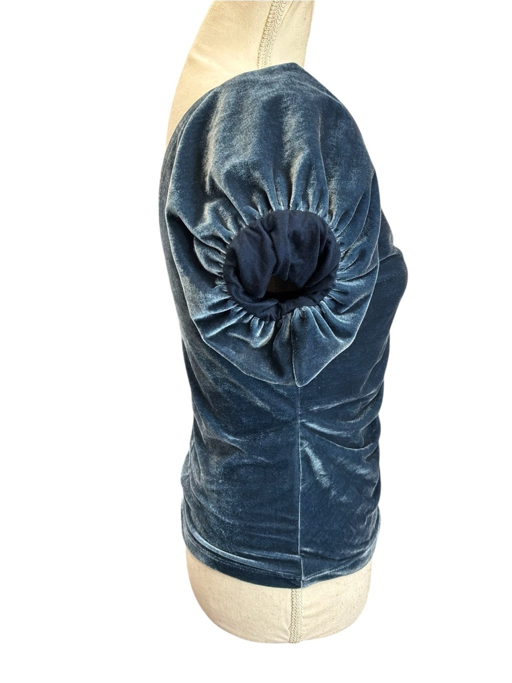Free People Velvet Ruched Puff Sleeve V-Neck Top Blue Gray Small NWT - Picture 4 of 11